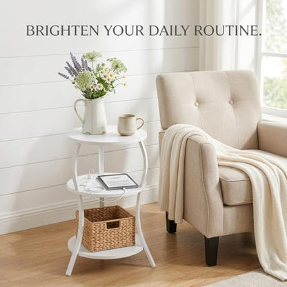 YEAKOO Small Round Side Table with Charging Station,White - color: White, style: USB Charger