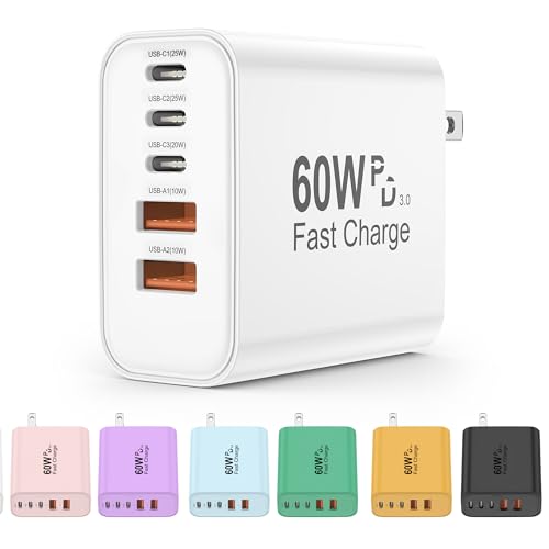 60W USB C Charger Block, Versatile iPhone Charger, White (1 Pack) - color: White