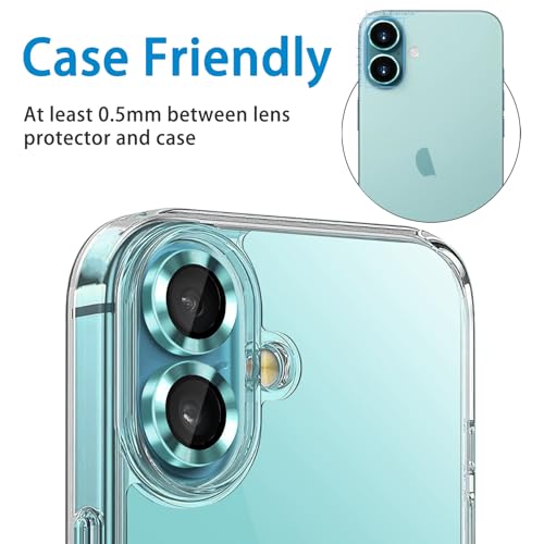 Designed for iPhone 16 and 16 Plus Camera Lens Protector, Metal Lens Cover 9H Tempered Glass Camera Cover Anti Scratch Shockproof Screen Protector - color: Teal