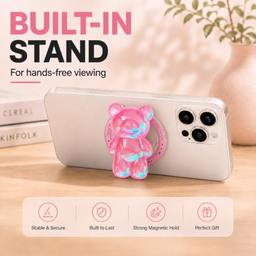Magnetic 3D Bear Phone Grip Stand, MagSafe Compatible — Candy Pink - color: Candy Pink