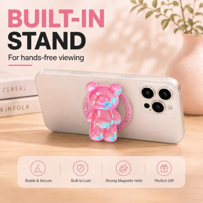 Magnetic 3D Bear Phone Grip Stand, MagSafe Compatible — Candy Pink - color: Candy Pink