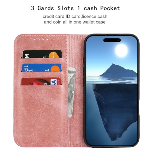 Wallet Case for iPhone 16 Plus,Premium PU Leather Flip Folio Case with Card Slot,Stand Holder and Magnetic Closure TPU Shockproof Interior Protective Case,6.7 Inch,Rose Gold | Premium PU Leather, Flip Folio Purse Case, with Card Slot, Stand Holder,Magneti