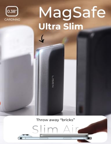 LISEN Ultra Slim MagSafe Power Bank,5000mAh Wireless Slim MagSafe Battery Pack,Magnetic Portable Charger,Magnetic Power Bank for iPhone 17 Pro Max Plus Air/16-12 Series,Gifts for Men Women - color: Glacier Gray