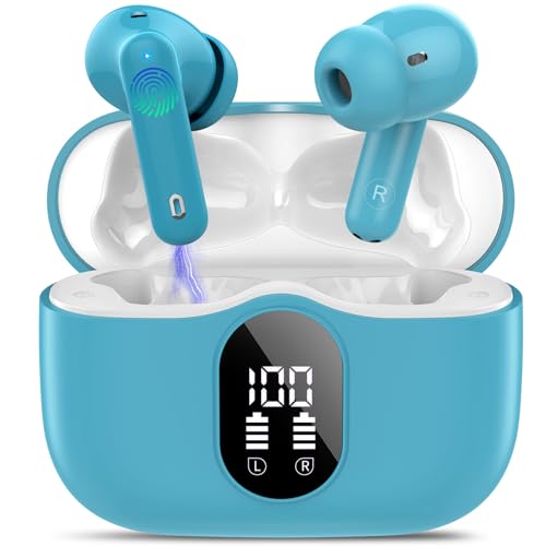 Wireless Earbuds, Bluetooth 5.4 Headphones Bass Stereo/ENC Mic, Ice Blue - color: Ice Blue