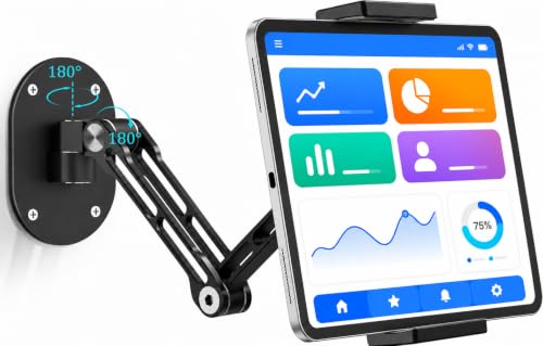 iPad Wall Mount Holder, Heavy Duty Aluminum Tablet Wall Mount, Full Motion - color: Black, size: 4.7"-13" - 2 arm mount