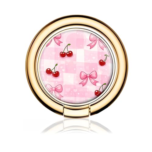 Cell Phone Ring Holder, Cute Metal Phone Grip Stand Finger Ring Kickstand, Flexible 360°Rotation Phone Tablet Case Accessories Compatible with Most Phones Pink Bowtie Cherry - color: Pink Bowtie Cherry