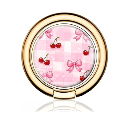Cell Phone Ring Holder, Cute Metal Phone Grip Stand Finger Ring Kickstand, Flexible 360°Rotation Phone Tablet Case Accessories Compatible with Most Phones Pink Bowtie Cherry - color: Pink Bowtie Cherry
