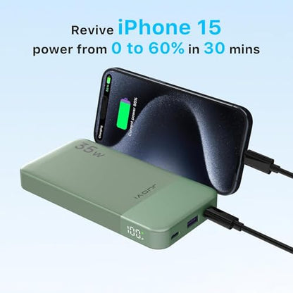 JUOVI Portable Charger 35W 10000mAh Power Bank - color: Green