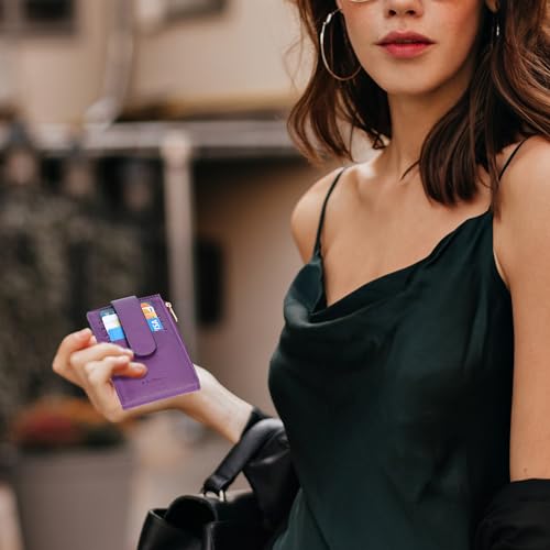 Chelmon Women's RFID Slim Card Holder Wallet | Thin Bifold Multi Card Case with Zipper Coin Pocket Purse for Women(Deep Purple) - color: Purple Deep