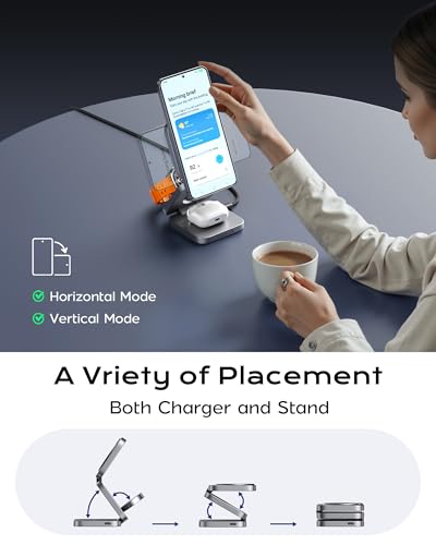 LULULOOK Qi2 Foldable 3 in 1 Wireless Charging Station for Samsung Phone and Watch and Buds, Travel Magnetic Charger Stand for Samsung Galaxy S26/S25/S24/S23/Z Flip/Fold-for Galaxy Watch 8(Gray)