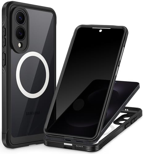 CENHUFO Magnetic Privacy for Samsung Galaxy S25 Edge Case, Full Body Phone Case with Built-in 9H Tempered Glass Privacy Screen Protector and Camera Protector, Shockproof Bumper Clear Cover - Black - color: Black, size: S25 Edge