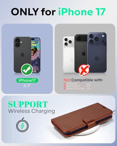 OCASE for iPhone 17 Wallet Case, Card Holder, Dark Brown | RFID Blocking, Kickstand, Magnetic Closure, PU Leather Flip Folio, Shockproof TPU Shell, Protective Phone Cover (6.3") 2025 - color: Dark Brown