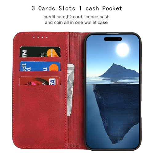 Wallet Case for iPhone 16,Premium PU Leather Flip Folio Case with Card Slot,Stand Holder and Magnetic Closure TPU Shockproof Interior Protective Case,6.1 Inch,Red | Premium PU Leather, Flip Folio Purse Case, with Card Slot, Stand Holder,Magnetic Closure,