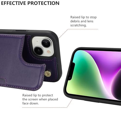 iCoverCase Compatible with iPhone 14 Case with Card Holder, Wallet Case for Women Men RFID Blocking PU Leather Protective Phone Case 6.1 Inch (Dark Purple) - color: Dark Purple