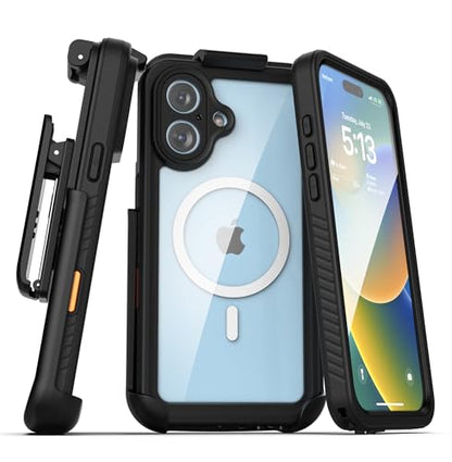 Encased for iPhone 16 Plus Waterproof Case with Belt Clip Holster [Military Grade] Shockproof, Full-Body Phone Cover with Built-in Screen Protector (Compatible with MagSafe) - size: iPhone 16 Plus