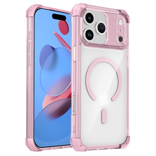 Magnetic Clear Case for iPhone 17 Pro Case Crystal Clear, [Anti-Yellowing][Military-Grade Protection], Shockproof Protective Bumper Cute Transparent Slim, Compatible with MagSafe, Clear Pink - color: Pink, size: for iPhone 17 Pro