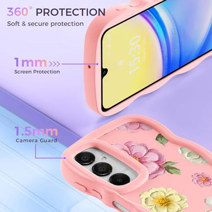 for Galaxy A15 Phone Case, Wavy Soft TPU, Pink-Large Flower | Wavy Frame Design, Soft Slim TPU, Full Camera Lens Protection, Shockproof Phone Cover - color: Pink-Large Flower, size: Samsung A15