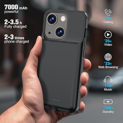 GIN FOXI Battery Case for iPhone 15 Pro/15, Rechargeable Case 15W Fast Charging Charger Real 7000mAh Ultra-Slim Anti-Fall Protection Extended Charger for iPhone 15 &15 Pro Black - size: 15/15 Pro