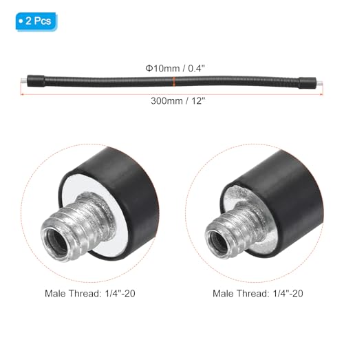 PATIKIL 12" Gooseneck 1/4"-20 Male to Male Thread Universal Hose Black 2Pcs - size: 12"