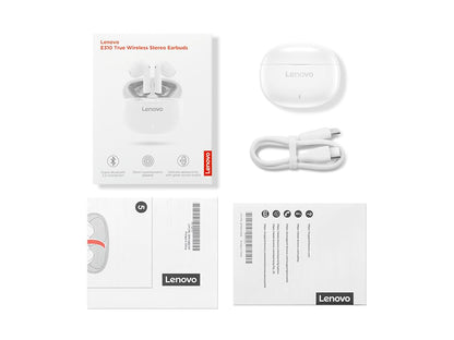 Lenovo E310 True Wireless Earbuds, Bluetooth 5.3 TWS Headphones with 13mm Drivers, AI Noise Reduction Mic, Up to 20H Battery with Case, USB-C Charging, IPX4 Water Resistant, Touch Control, White - color: White