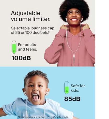 Belkin USB-C Wired Earbuds, Adjustable Volume Limiter, IPX5 - color: White, size: One Size, style: USB-C + Volume Control