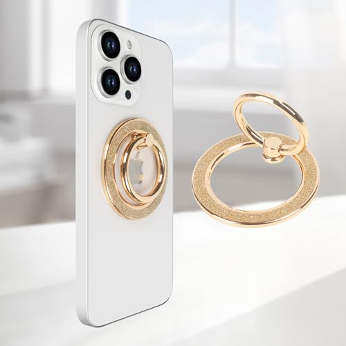 Guppy Magnetic Phone Ring Holder, Glitter Magnet Finger Ring Grip Stand Holder, 360° Rotation with Cell Phone Ring Stand, Compatible with MagSafe for iPhone 17 Pro Max 16 15 14 13 12All-Gold - color: Gold