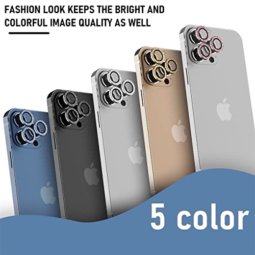 Suoman 3-Pack for iPhone 13 Pro 6.1 inch / 13 Pro Max 6.7 inch Camera Lens Protector, 9H Hardness Tempered Glass Film, [Glitter diamonds] Individual Metal Protective Cover- Pink - color: Pink