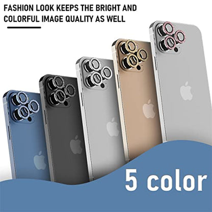 Suoman 3-Pack for iPhone 13 Pro 6.1 inch / 13 Pro Max 6.7 inch Camera Lens Protector, 9H Hardness Tempered Glass Film, [Glitter diamonds] Individual Metal Protective Cover- Pink - color: Pink