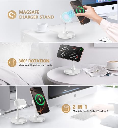 TXXTOL Magnetic Wireless Charger iPhone Stand, 15W Fast Mag-Safe Charger iPhone 17/17 Air/17 Pro/17 Pro Max 16/15/14/13/12 Series Magnet Wireless Charging Station/Pad/AirPods for Home, Office, Travel - color: 1Pack White
