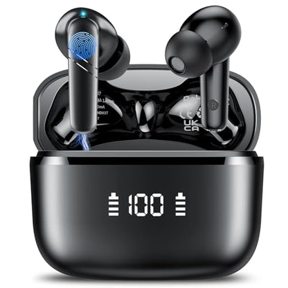 Wireless Earbuds, Bluetooth 5.4 Headphones 48H Playtime Ear Buds, Bluetooth Earbuds Stereo with LED Display, Clear Call, IPX7 Waterproof in Ear Earphones with ENC Mic for Phones/Sports/Laptop, Black - color: Jet Black