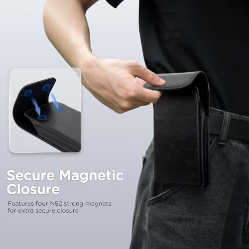 Holster for iPhone 17, 17 Pro, 16, 16 Pro, 15, 15 Pro, 14, 14 Pro, 13, 13 Pro, 12, Galaxy S26, S25, S24, Premium Leather Pouch with Belt Clip Phone Holster Belt Case, Black -M - color: Black, size: Medium