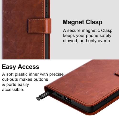 AICase for Samsung Galaxy S25 Ultra Wallet Case with [RFID Blocking] PU Leather Flip Folio Strong Magnetic Closure Protective Cover Credit Card Holder Kickstand Men Women for S25 Ultra 6.9" 2025_2 - color: Brown