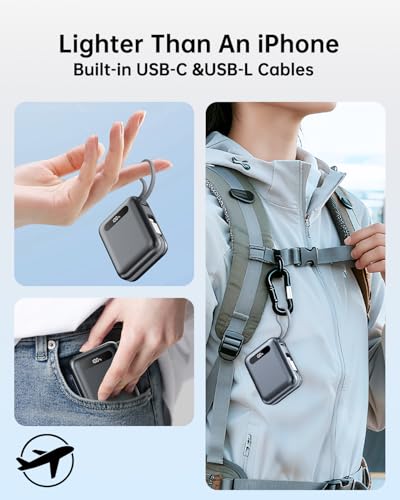 Portable Charger Power Bank, Ultra Mini 10000mAh Portable Charger with Built-in Cables, 35W Fast Charging Battery Pack, Travel Essential Compatible with iPhone 17 16 15 Samsung S22 S21 Google iPad etc - color: Grey