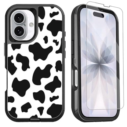 for iPhone 17 Case with Screen Protector Cute Luxury Cow Print Design 3-Layer Rugged Heavy Duty Shockproof Protective Phone Case for iPhone 17 Women - color: Green