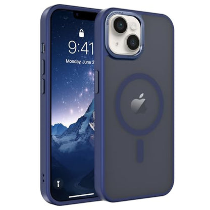 Magnetic iPhone 14/13 case,Compatible with Magsafe, Military-Grade Protection,Slim Translucent Matte Shockproof with Anti-Scratch Anti-Fingerprint Phone Cover (Dark Blue, iPhone 14/13) - color: Dark Blue, size: iPhone 14/13