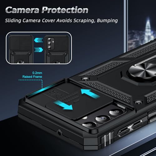 LeYi for Samsung Galaxy A13-5G Phone Case: with Slide Camera Cover | Heavy Duty Military Grade Shockproof Android Mobile Hard Cover Magnetic Ring Stand Samsung A 13 Unlocked, Black - color: TC Black, size: A13 5G 6.5inch