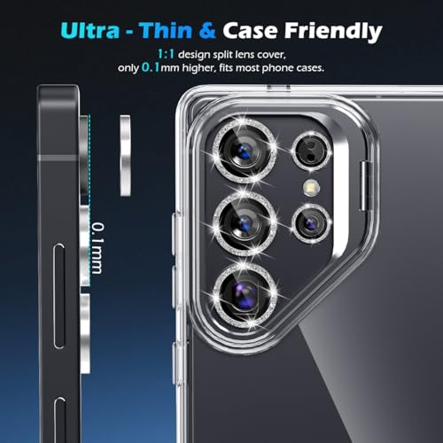 imluckies for Samsung Galaxy S25 Ultra Camera Lens Protector Bling, AR+AF Tempered Glass, 9H Anti-Scratch Metal Individual Lens Cover, HD Clear Camera Accessories - Glitter Titanium Silver - color: Bling Titanium Silver