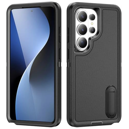 for Samsung Galaxy S26 Ultra Case with Kickstand Case 3-Layer Military Grade Protective Case Cover Silicone Heavy Duty Rugged Shockproof for Galaxy S26 Ultra Phone Case (Black+Black) - color: Black+Black