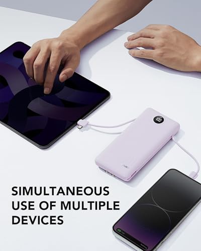 VRURC Portable Charger, Power Bank Built-in Cables and AC Wall Plug - color: Purple