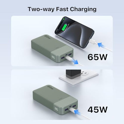 JUOVI 65W Portable Charger for Laptop Power Bank 20000mAh - color: Green