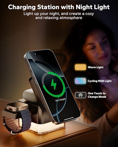 KPON for iPhone Nightstand Charging Station, 3in1 Wireless Charger Stand - color: Gray