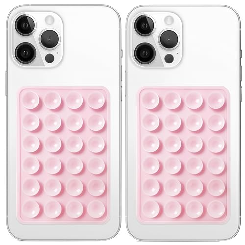 Anteel 2 Pack Silicone Suction Phone Case Mount, Non Slip Sticky Grip for Cellphone, Silicon Adhesive Suction Cup Mount, Strong Grip Holder for Selfies and Videos (Light Pink) - color: Light Pink