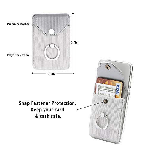 Self Adhesive Phone Card Wallet with Ring Stand Flip Cover, Polyester Grey - color: Polyester Grey