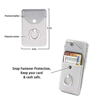 Self Adhesive Phone Card Wallet with Ring Stand Flip Cover, Polyester Grey - color: Polyester Grey