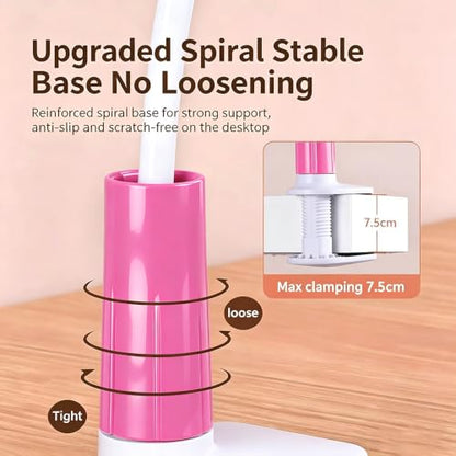 2-in-1 Gooseneck Phone & Tablet Holder for Bed, Flexible Clamp Mount & Overhead Stand for Desk & Headboard, Compatible with iPhone 17/16/15/14 and 4–10.6" Devices (Pink) - color: Pink