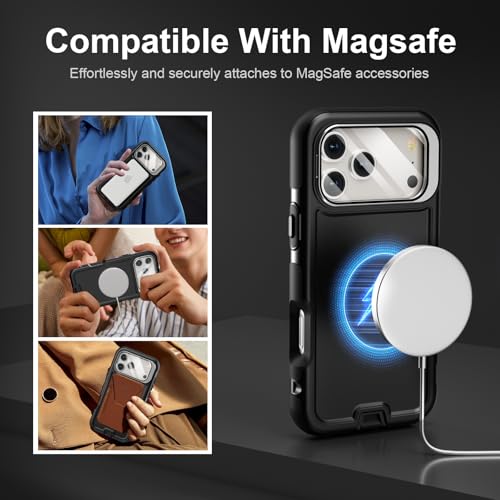 Follaroma for iPhone 17 Pro Max Case with Stand, Built-in Camera Cover, Compatible with MagSafe, Heavy Duty Shockproof Protection Phone Case, Anti-Drop, Magnetic Dual Layer Protective Cover,6.9",Black - color: Black, size: iPhone 17 Pro Max 6.9''