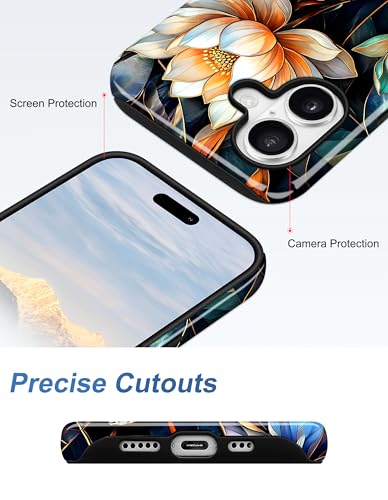 Magnetic Flower Phone Case for iPhone 17 Pro, White Lotus | Compatible with MagSafe, Cute Stained Glass Floral Aesthetic, TPU and PC Shockproof Protective Phone Cover for Women Girls - color: White Lotus