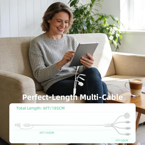 A-Pce 4-in-2 Multi Charging Cable with Smartwatch Charging, White-6FT - color: White, size: 6FT