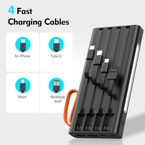 Portable Charger 10000mAh Power Bank Built-in Cable,PD 22.5W Fast Charging Powerbank, LED Display External Battery Pack with LED Lighting, Travel Phone Charger for iPhone 17/16/15/14/13/12,Samsung - color: Black-1