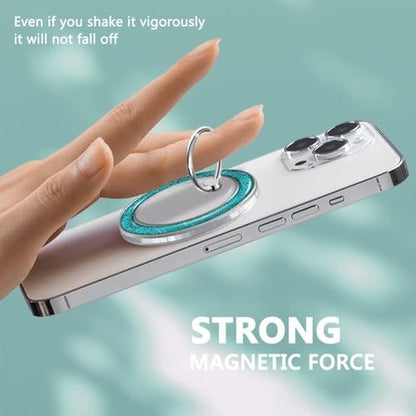 Magnetic Phone Ring for MagSafe,Phone Grip Kickstand,Ring Holder Stand Compatible with iPhone 17 16 15 14 13 12 Pro Max Plus and Phone Case - Blue Transparent Glitter